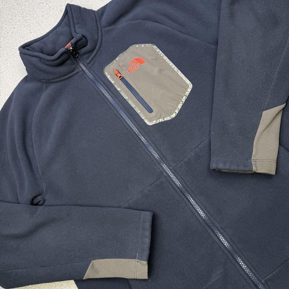 The North Face Fleece Jacket Mens Large Navy Gray Full Zip Chest Pocket